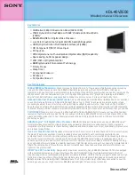 Предварительный просмотр 1 страницы Sony KDL-40V2500 - Bravia V-series Lcd Hdtv Specifications