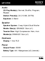 Предварительный просмотр 4 страницы Sony LBT-GTZ4i - CD Changer Mini Shelf System Specifications