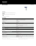 Preview for 1 page of Sony MDR-EX55/BLU Specifications