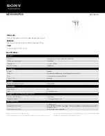 Preview for 1 page of Sony MDR-EX55/PNK Specifications