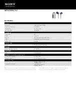 Предварительный просмотр 1 страницы Sony MDR-EX58V/VLT Specifications