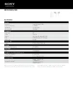 Sony MDR-EX58V/WHI Specifications предпросмотр