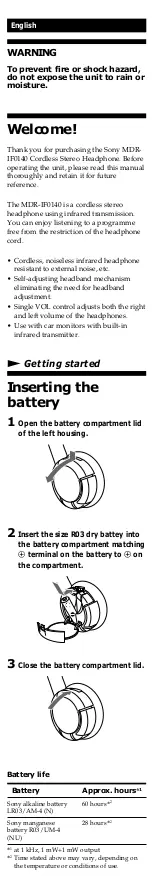 Preview for 2 page of Sony MDR-IF0140 User Manual