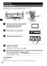 Предварительный просмотр 14 страницы Sony MEX-DV1000 - Cd/dvd Receiver, Mp3/wma Player Operating Instructions Manual