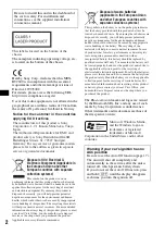 Предварительный просмотр 2 страницы Sony MEXBT2600 - Bluetooth CD Receiver Operating Instructions Manual