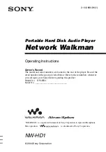 Preview for 1 page of Sony NW HD1 - 20 GB Network Walkman Digital Music Player Operating Instructions Manual