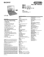 Preview for 1 page of Sony PCG-F490K Primary Specifications