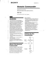 Preview for 1 page of Sony Remote Commander RM-V8 Operating Instructions Manual