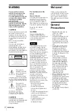 Preview for 2 page of Sony SLV-D201P Operating Instructions  (primary manual) Operating Instructions Manual