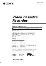 Sony SLV-M11HF - Video Cassette Recorder Operating Instructions Manual preview