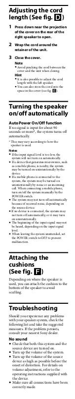 Предварительный просмотр 6 страницы Sony SRS-A300 User Manual