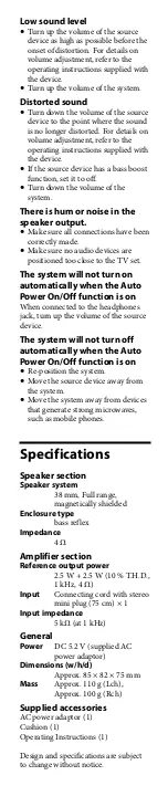 Предварительный просмотр 7 страницы Sony SRS-A300 User Manual