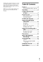 Preview for 3 page of Sony SRS-BTM30 - Wireless Speaker Sys Operating Instructions Manual