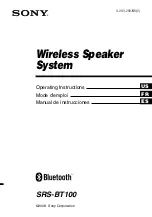 Sony SRSBT100 - Bluetooth Stereo Speakers Operating Instructions Manual preview