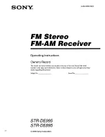 Sony STR-DE895 - Fm Stereo/fm-am Receiver Operating Instructions Manual preview