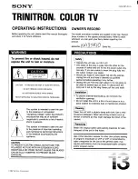 Sony Trinitron KV-13TR10 Operating Instructions Manual preview