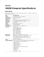 Sony VAIO PCG-GRT160 Specifications preview