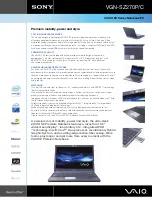 Предварительный просмотр 1 страницы Sony VAIO VGN-SZ270P/C Specifications