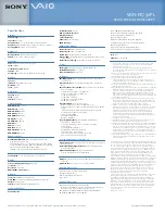 Preview for 2 page of Sony VGN-FE790PL Specifications