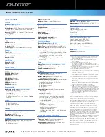 Preview for 2 page of Sony VGN-TX770P/T Specifications