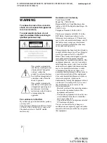 Preview for 2 page of Sony VPL-VW200 - SXRD Projector - HD 1080p Operating Instructions Manual