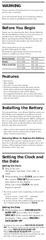 Preview for 3 page of Sony Walkman ICF-C390 User Manual