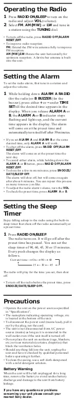 Preview for 4 page of Sony Walkman ICF-C390 User Manual