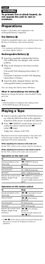 Preview for 2 page of Sony Walkman WM-EX674 User Manual