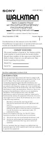 Preview for 1 page of Sony WALKMAN WM-FX221 User Manual