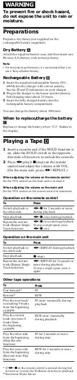 Preview for 4 page of Sony Walkman WM-FX675 User Manual