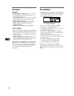 Предварительный просмотр 2 страницы Sony XR-C110 Operating Instructions Manual