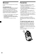 Preview for 2 page of Sony XR-CA300 - Fm-am Cassette Car Stereo Operating Instructions Manual