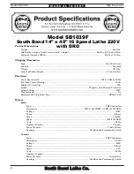 Preview for 2 page of South bend SB1039F Manual Insert