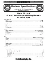 Preview for 9 page of South bend SOUTH BEND LATHE CO.. SB1024 Owner'S Manual