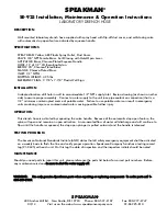 Speakman SE-925 Installation, Maintenance & Operation Instructions preview