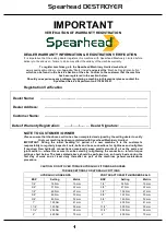 Preview for 2 page of Spearhead DESTROYER Handbook & Parts Manual