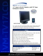 Preview for 1 page of Speco VM-TV17LCD Specification Sheet