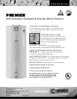 Preview for 1 page of State Water Heaters PREMIER Residential Electric Water Heaters Specification Sheet