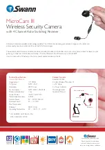 Предварительный просмотр 2 страницы Swann MicroCam III Specifications