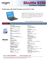 Preview for 1 page of Tangent Shuttle 9250 Specifications