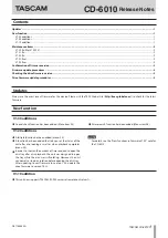 Preview for 1 page of Tascam CD-6010 Release Notes