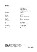 Предварительный просмотр 2 страницы Tascam DS-D98 Specifications