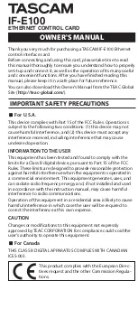 Предварительный просмотр 1 страницы Tascam IF-E100 User Manual