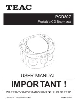 Предварительный просмотр 1 страницы Teac PCD807 User Manual