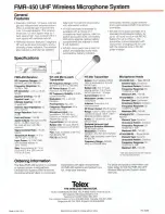 Preview for 2 page of Telex FMR-450 UHF Specifications