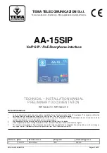 Предварительный просмотр 1 страницы Tema Telecomunicazioni AA-15SIP Installation Manual