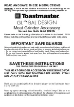 Preview for 1 page of Toastmaster 999201U Use And Care Manual