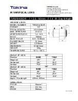 Предварительный просмотр 1 страницы Tokina IR VARIFOCAL LENS TVR2514DCIR Specification