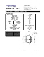 Предварительный просмотр 1 страницы Tokina Monofocal Lens TC0412DC Specification