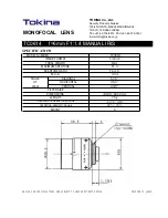 Tokina Monofocal Lens TC0614 Specification preview